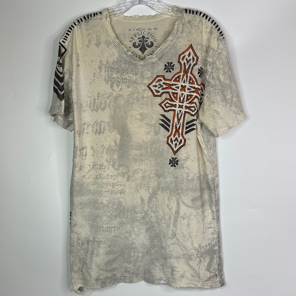 Vintage Affliction Skull Sword Grunge Tshirt Size Large